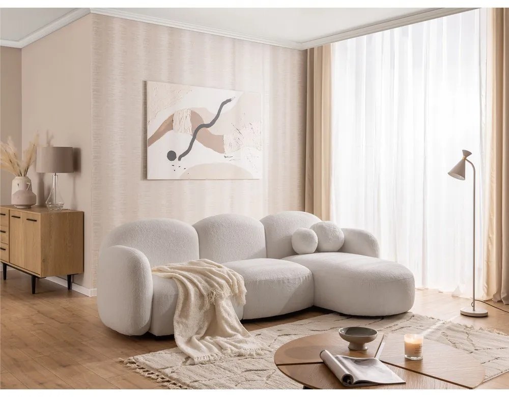 Krémszínű buklé sarokkanapé (jobb oldali-heverő résszel) Orbit – Ropez