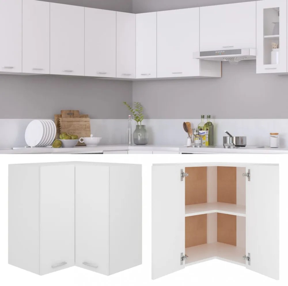 “Lyon” fehér szerelt fa függő sarokszekrény 57 x 57 x 60 cm