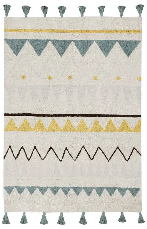 Krémszínű mosható kézi szövésű pamut gyerek szőnyeg 120x160 cm Azteca Vintage Blue – Lorena Canals