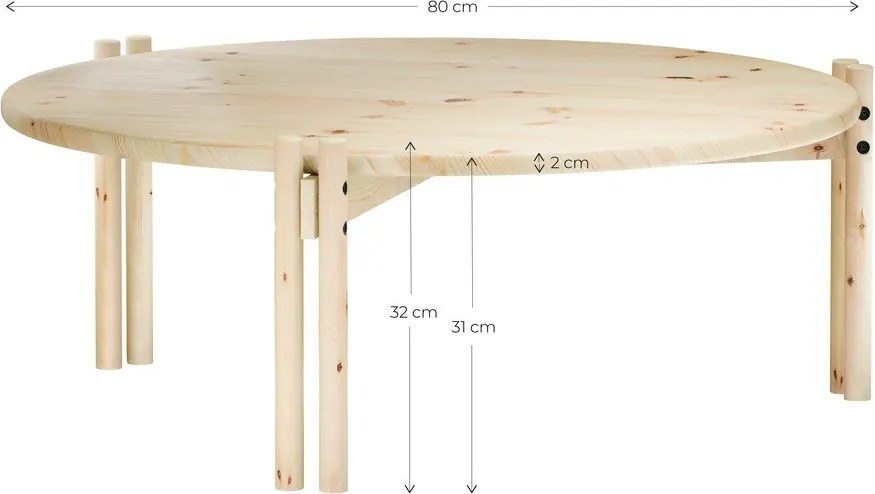 Fekete borovi fenyő kerek dohányzóasztal ø 80 cm Sticks – Karup Design