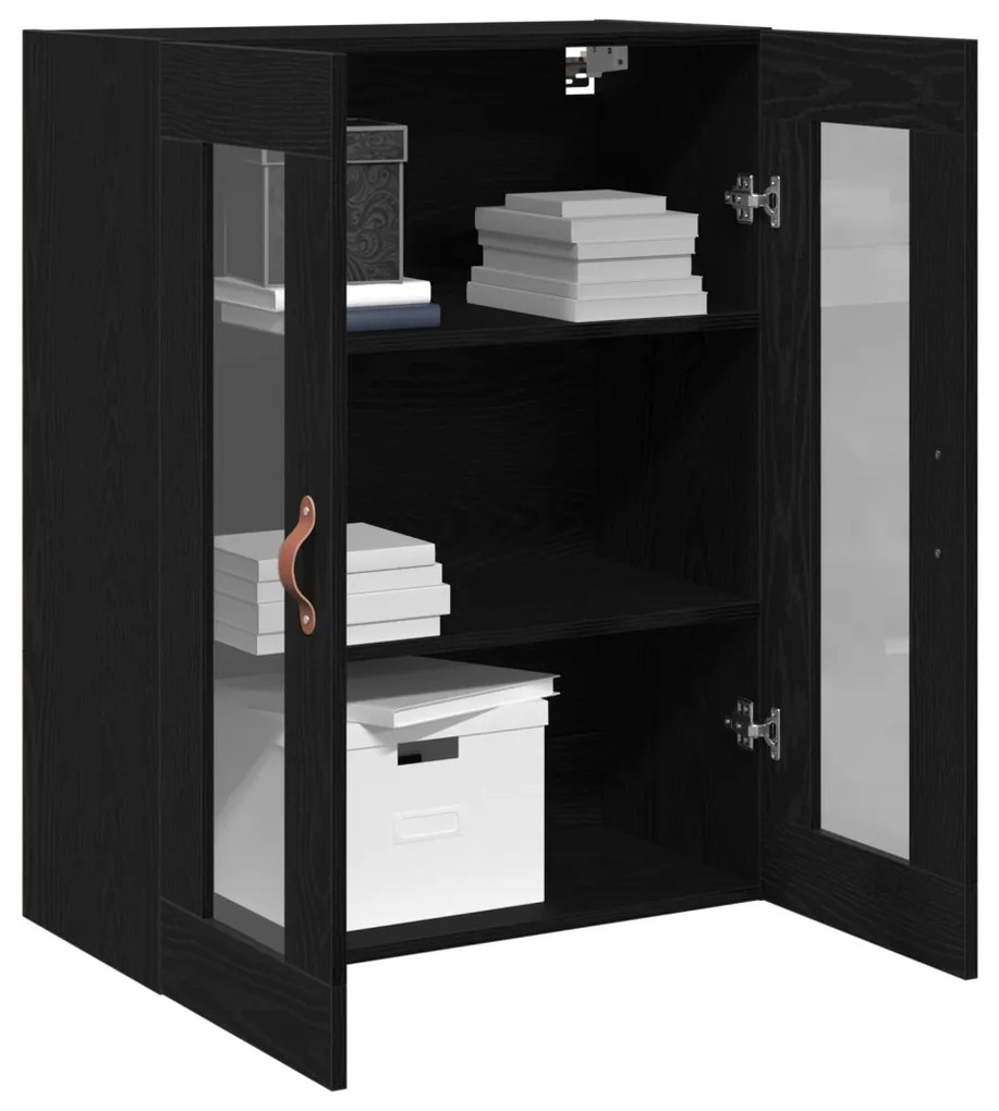 Fali Szekrény Üvegajtókkal Fekete Tölgy 69,5x34x90 cm