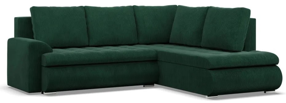 Tokio sarokkanapé, L alakú háttámlával, 2 ágyneműtartóval, kordbársony, jobboldali, zöld