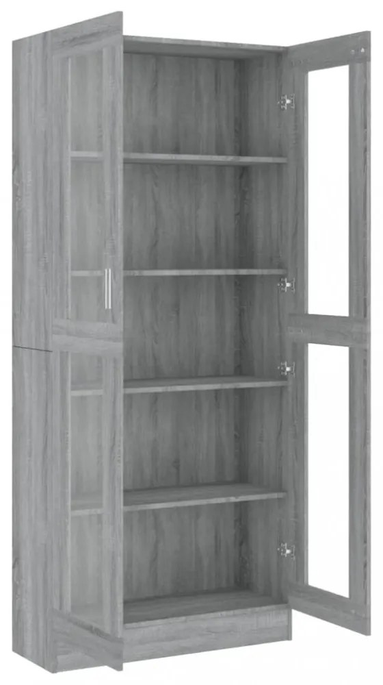 szürke sonoma szerelt fa vitrinszekrény 82,5x30,5x185,5 cm