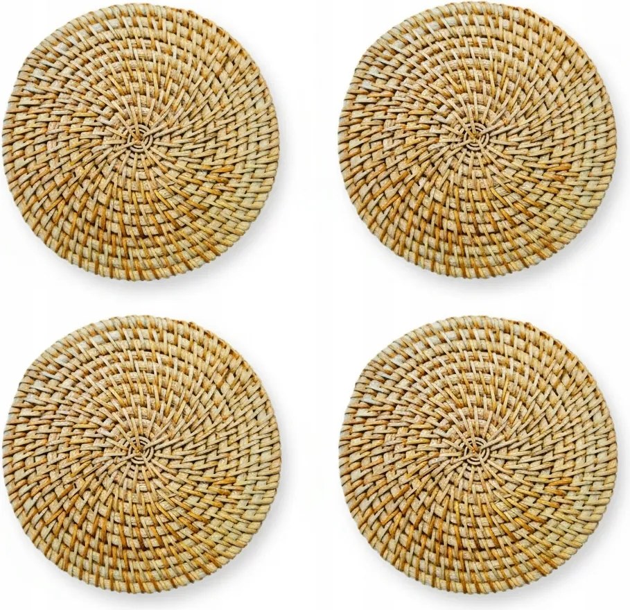 Boho Asztali Alátétek 4 db-os szett rattan fonott bögrék