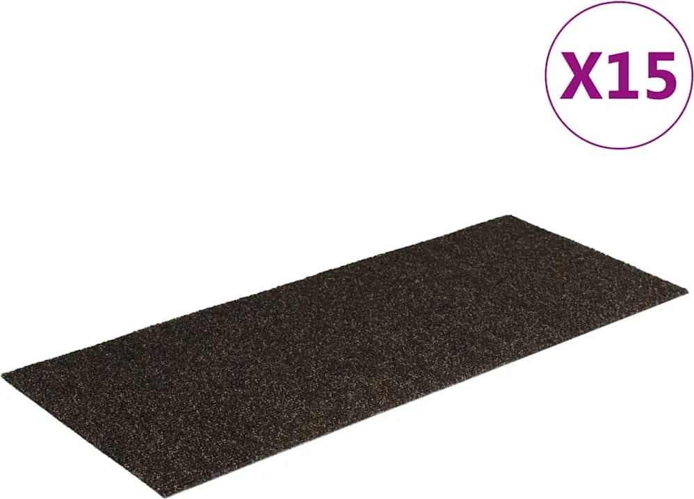 vidaXL 15 db öntapadós lépcsőszőnyeg, 60 x 25 cm, sötétbarna, téglalap alakú