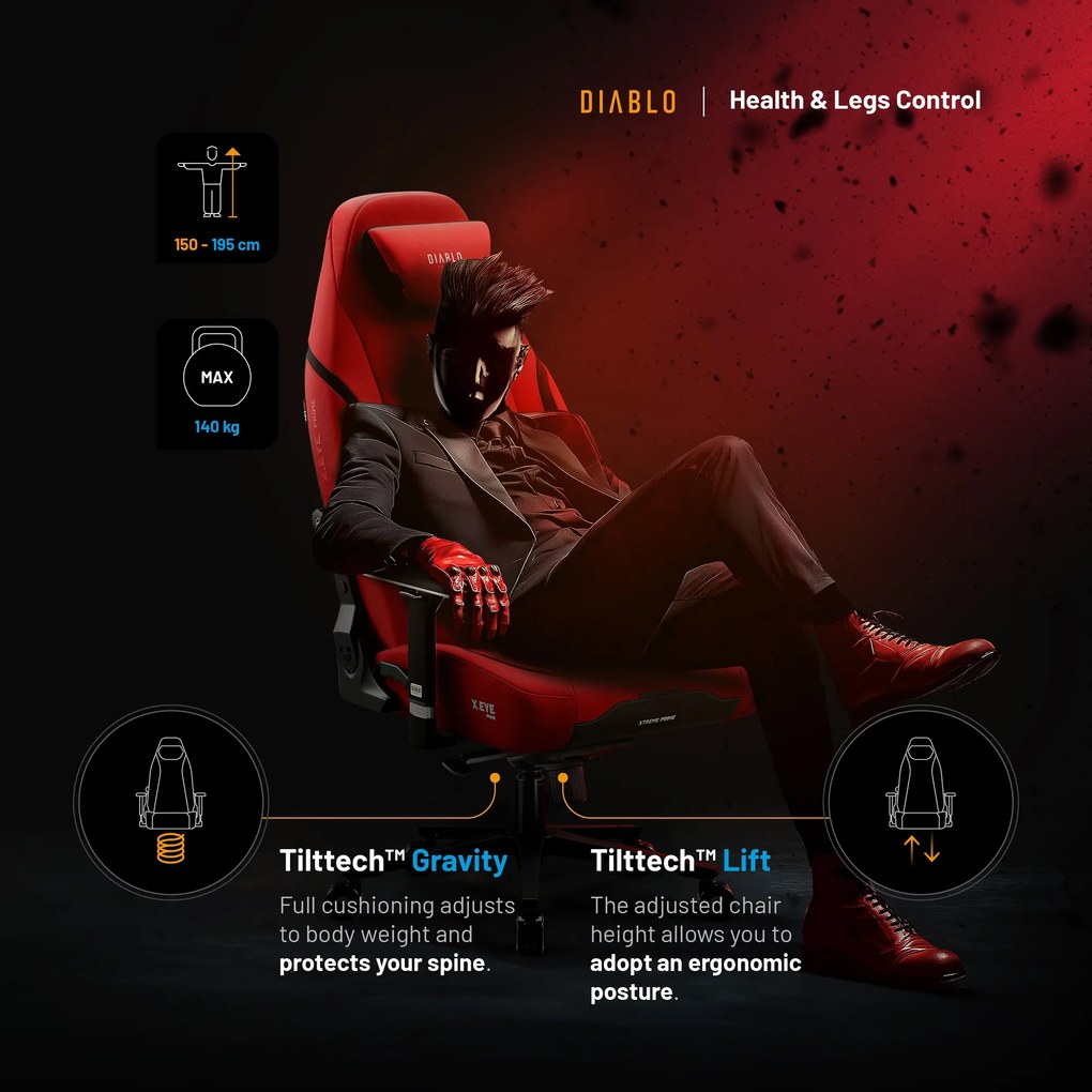 Gamer szék Normal Size piros-fekete: Diablo X-Eye Prime Bloody Mary