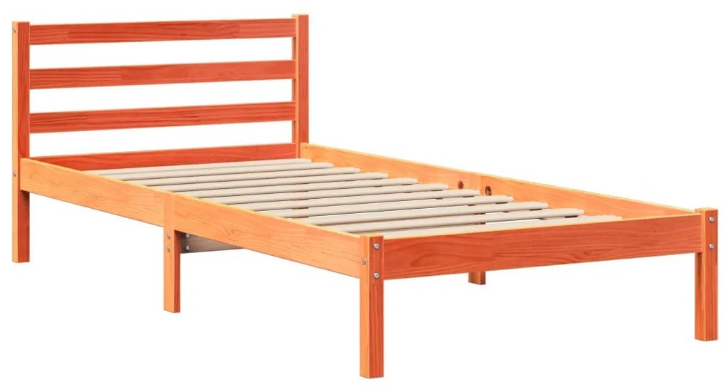 viaszbarna tömör fa könyvespolcos ágy matrac nélkül 90 x 190 cm