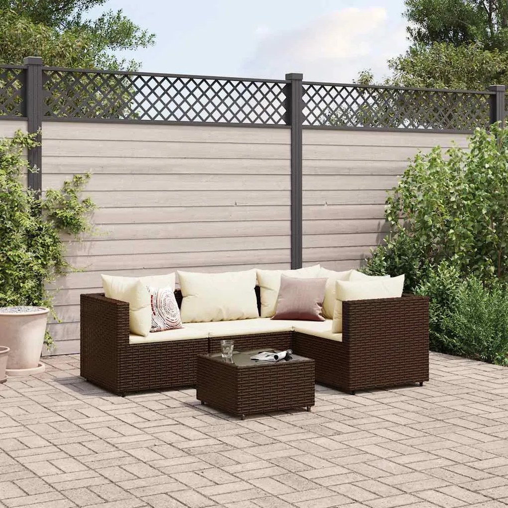 vidaXL 5 részes barna polyrattan kerti ülőgarnitúra párnákkal