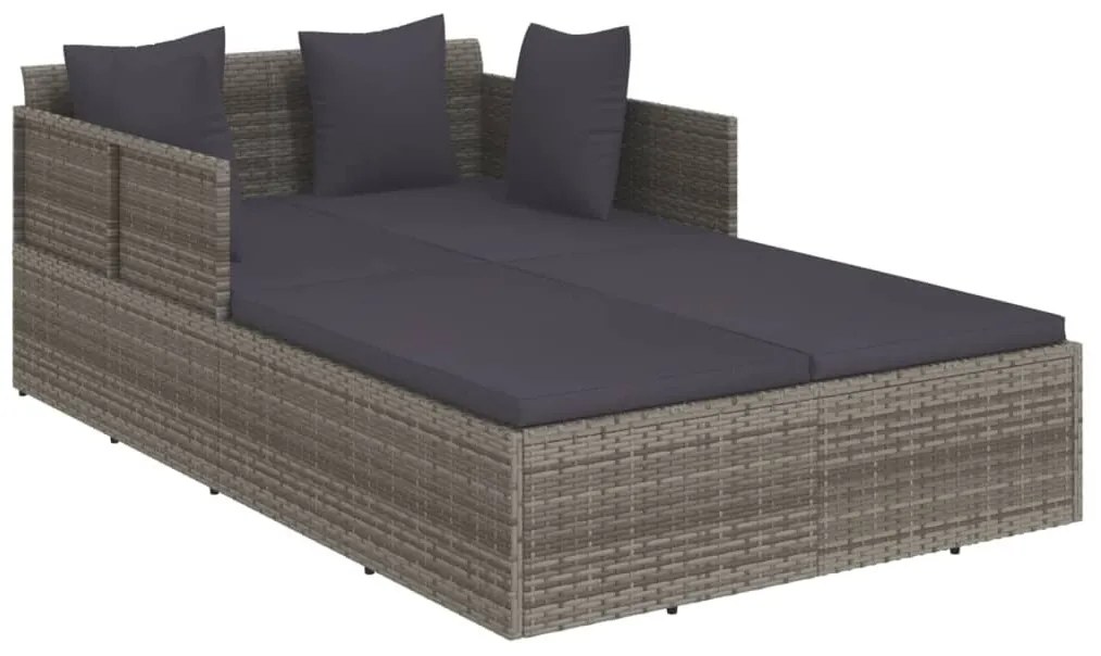 Szürke polyrattan napozóágy párnával 182 x 118 x 63 cm