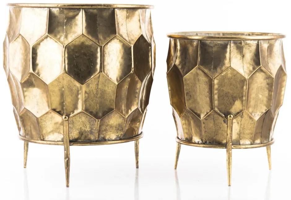 Kaspó 2 db-os szett, arany fém 45x36,5x36,5 35,5x29,5x29,5cm