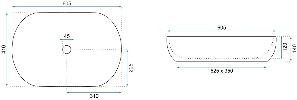 Rea Cleo Aiax, asztali mosogató 605x410x120 mm, fehér kőutánzat Aiax, REA-U9656