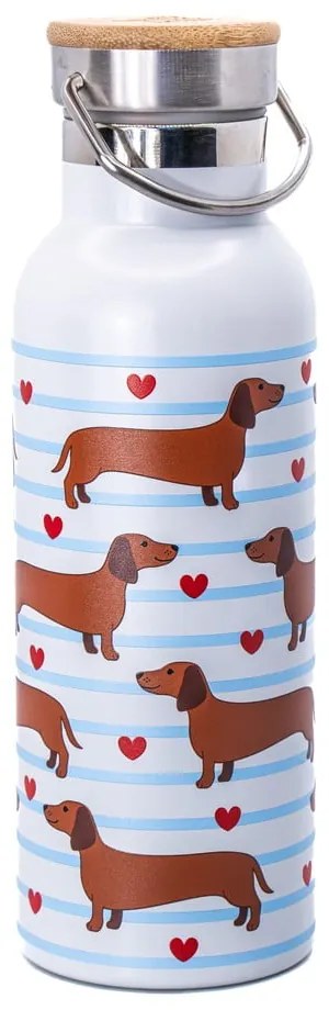 Világoskék-barna rozsdamentes acél utazó ivópalack 425 ml Sausage Dog – Sass & Belle