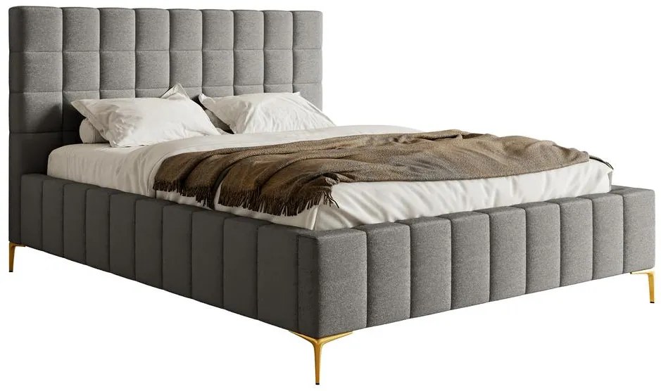 Franciaágy 160 cm Sheldona 160 (ágyráccsal) (tárolóhellyel) (szürke + arany). 1099768