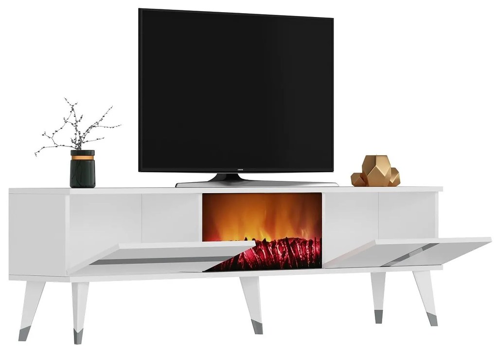 TV asztal/szekrény kandallóval Vekika 3 (fehér + ezüst) . 1095530