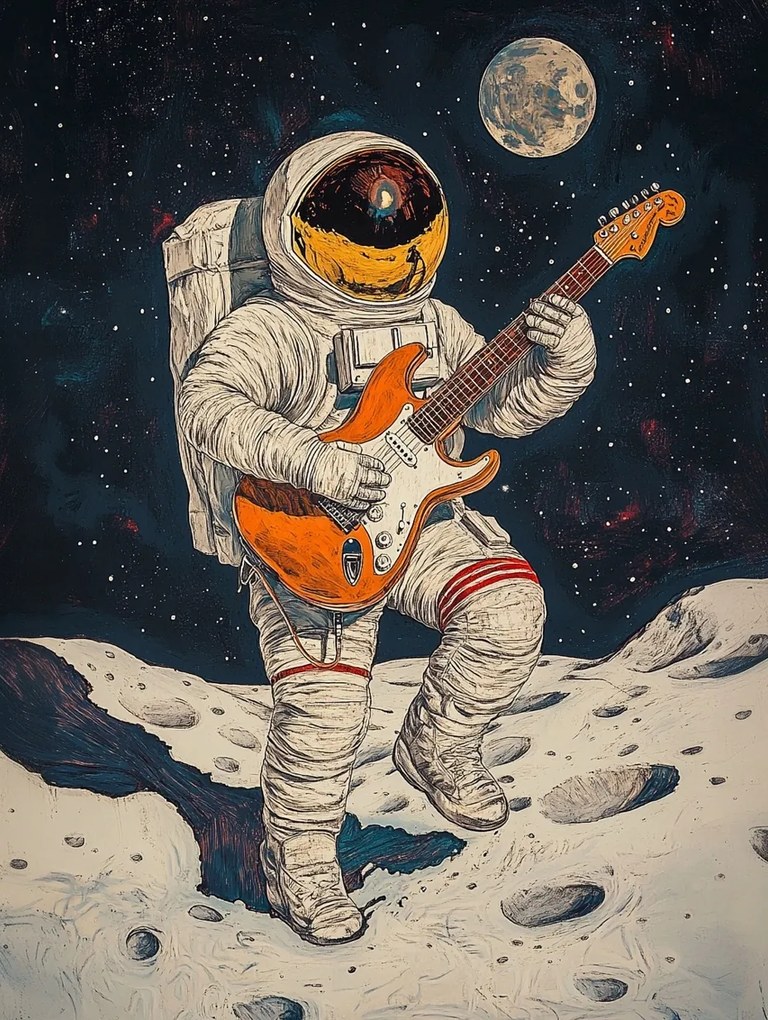 Vászonkép Canvas Űrhajós Gitár Rock Bolygó Zene 75x100