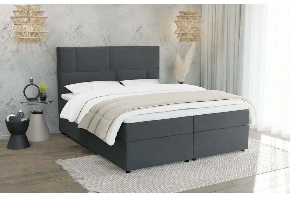 Sötétszürke ágyneműtartós boxspring ágy 140x200 cm Lola – Ropez