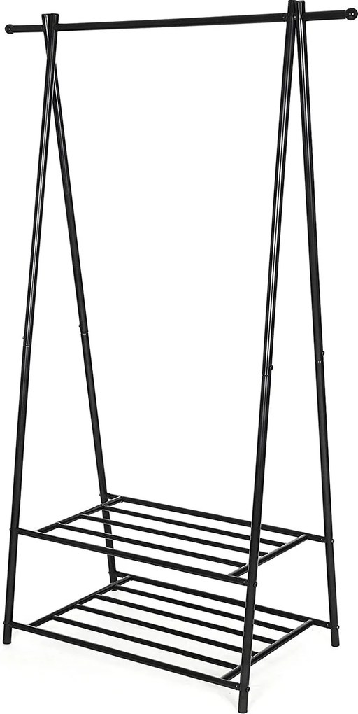 Ruhaáállvány, kabátoknak, ruháknak, cipőknek, fekete 87x40x155cm