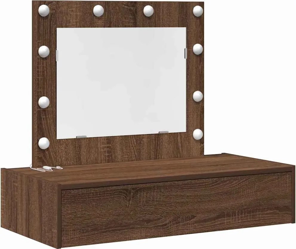 vidaXL Öltözködőasztal tükör lámpákkal Barna 83 x 40 x 70 cm Faanyag