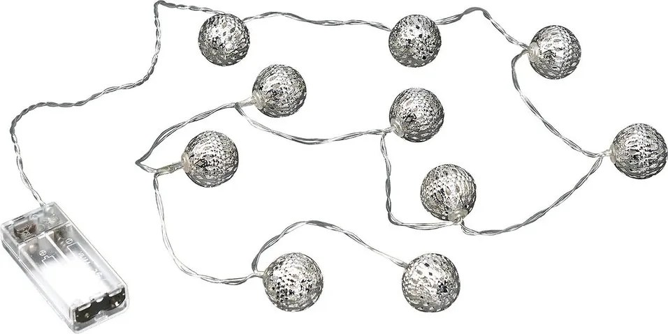 ORIENTAL LIGHTS égősor fém gömbökkel USB kábellel, ezüst 10 égővel