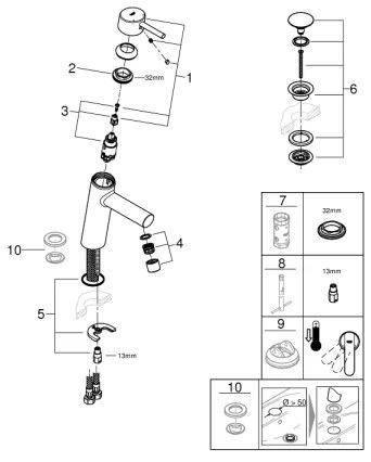 GROHE 23932001 - EUROSMART mosdócsaptelep, M méret, fényes króm