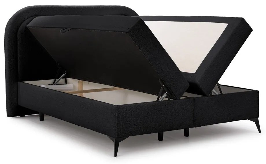 Fekete ágyneműtartós boxspring ágy 140x200 cm Ornes – Ropez