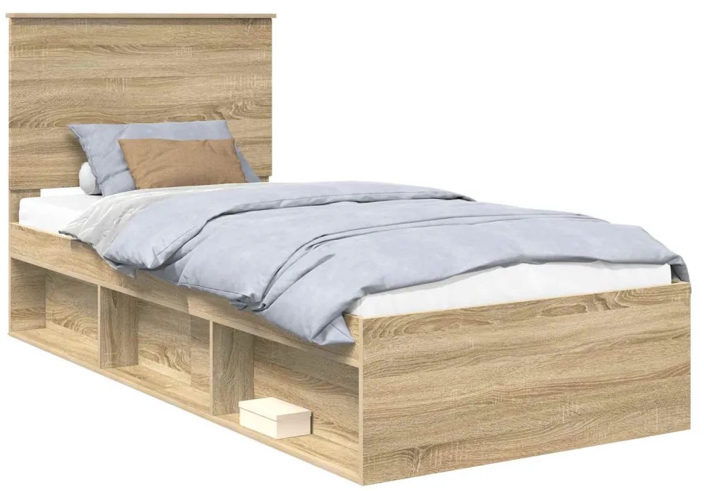 vidaXL Ágykeret fejtámlával Sonoma 100 x 200 cm Tömör fenyőfa