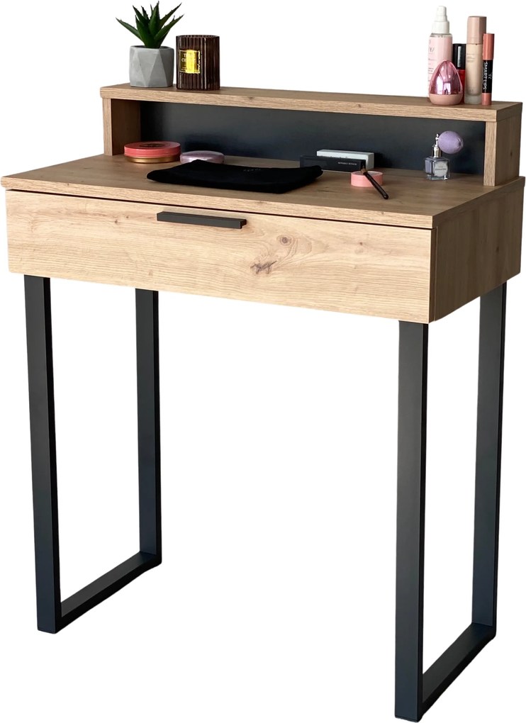 Fésülködőasztal Lena Plus Tölgy Artisan Metal Fekete U 75CM