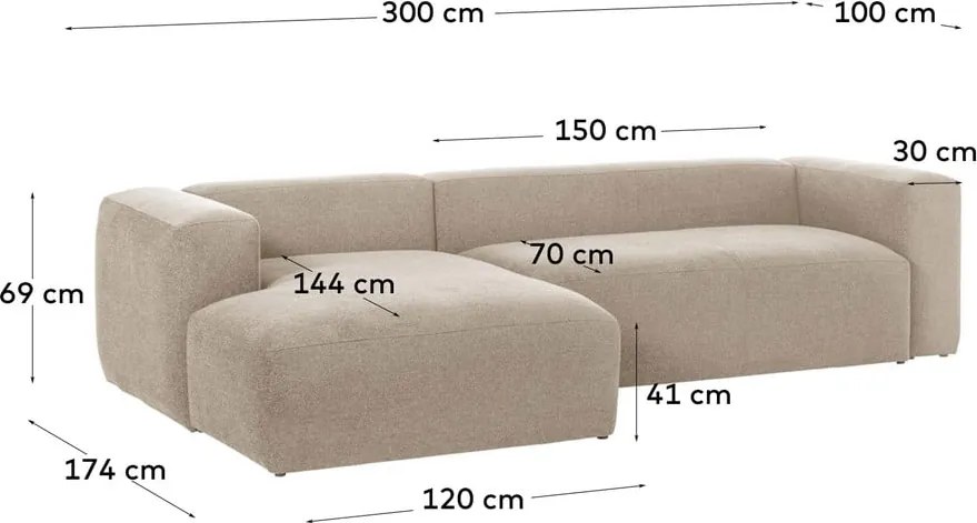 Bézs sarokkanapé (bal oldali) Blok – Kave Home