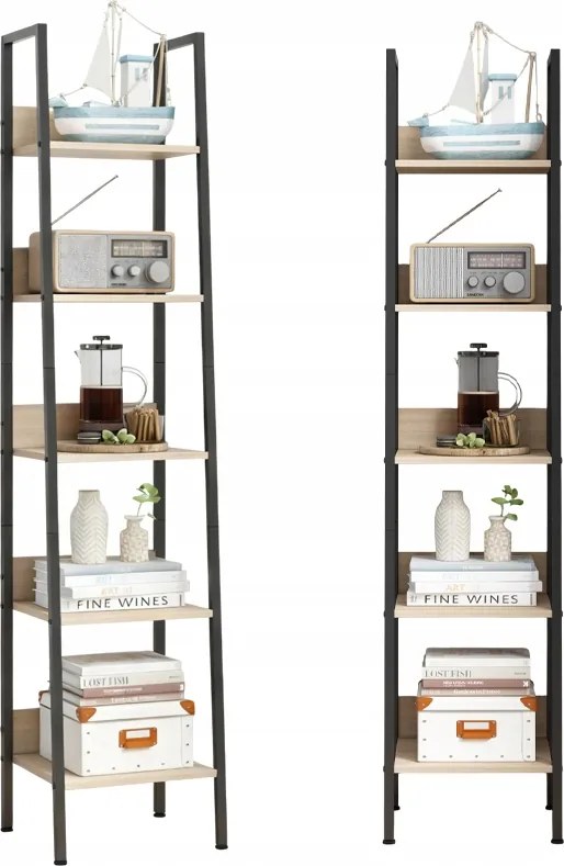 Ipari Magas Álló Könyvespolc Világos Barna 5 Polcos Könyveslétra