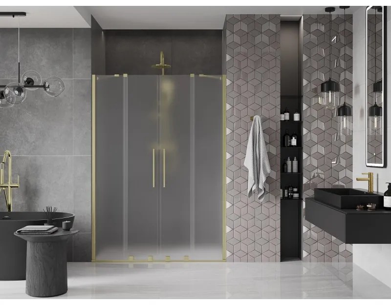 Mexen Velar Duo, tolózuhanyajtó nyitáshoz 140 cm, 8 mm-es matt üveg, arany matt, 871-140-000-32-55
