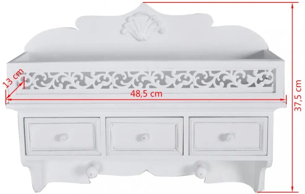 Fali polc/akasztó 3 fiókkal 2 kampóval