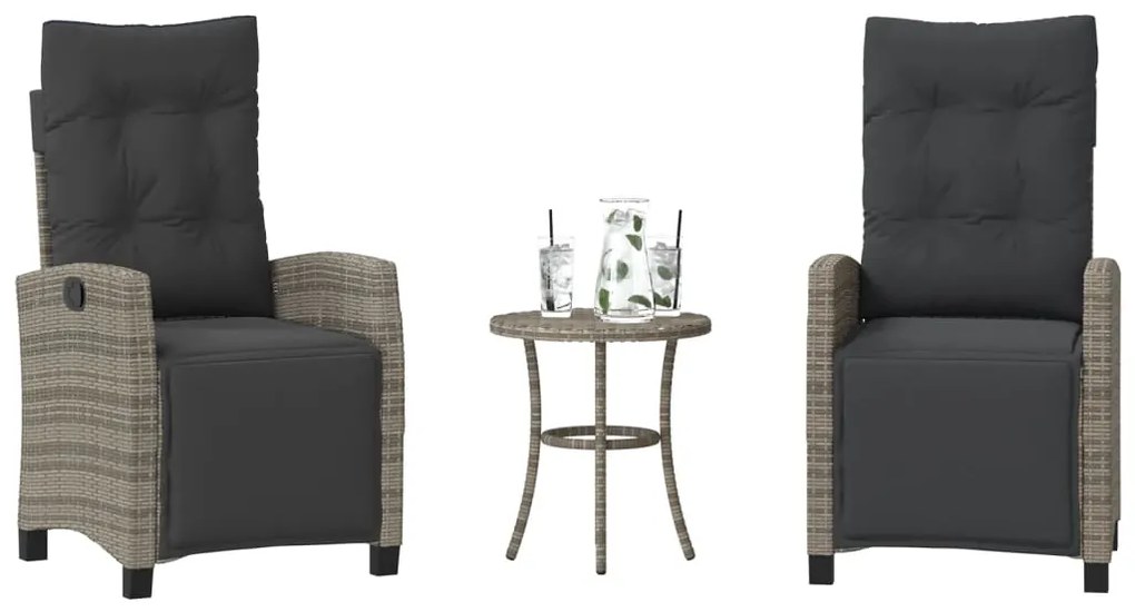 vidaXL 3 részes szürke polyrattan bisztrógarnitúra párnákkal