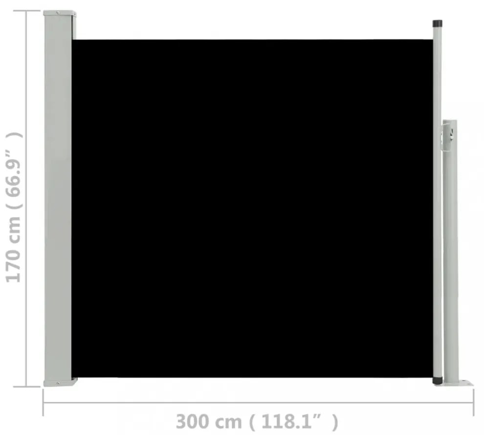 fekete kihúzható oldalsó teraszi napellenző 170 x 300 cm