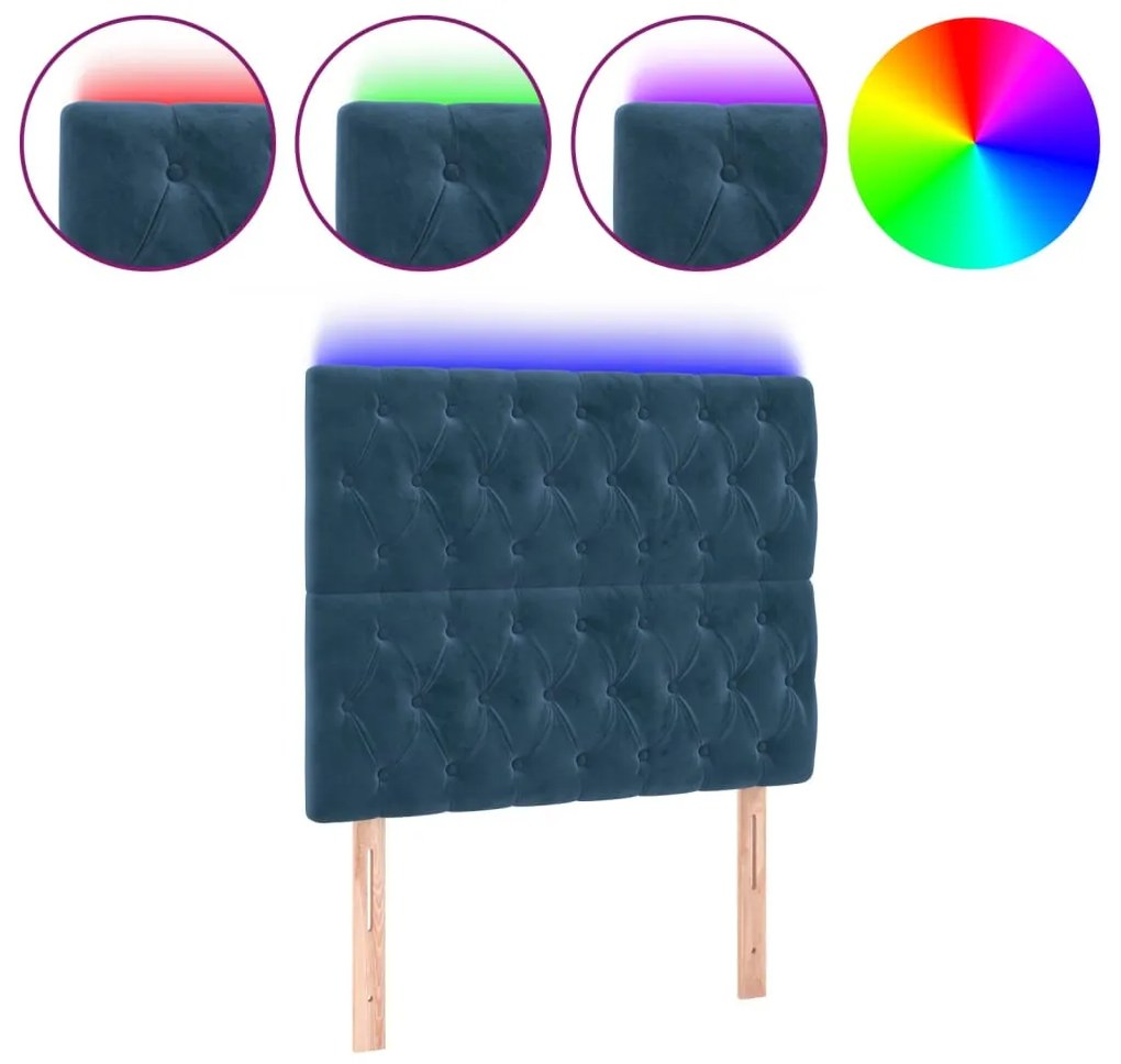 sötétkék bársony LED-es fejtámla 100x7x118/128 cm