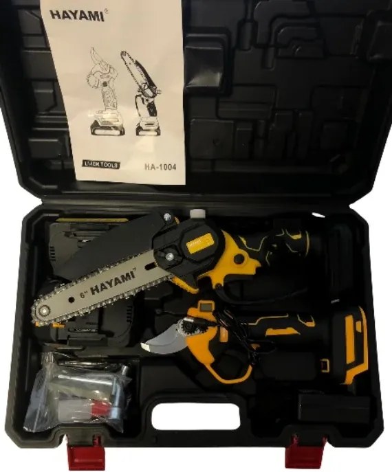 HAYAMI Akkus metszőolló és fűrész - Hayami HA-1004 + 2x akku 21 V + praktikus láda + tartozékok