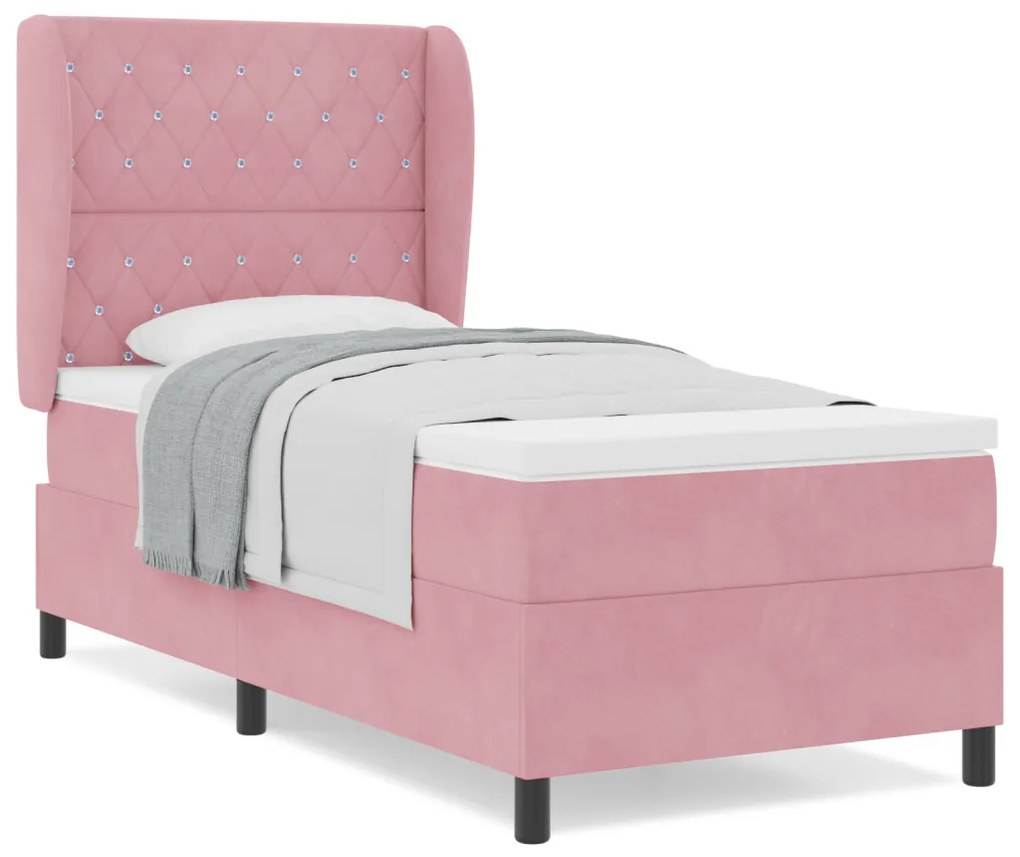 Boxspring Ágy Matraccal Rózsaszín 90x190 cm Bársony