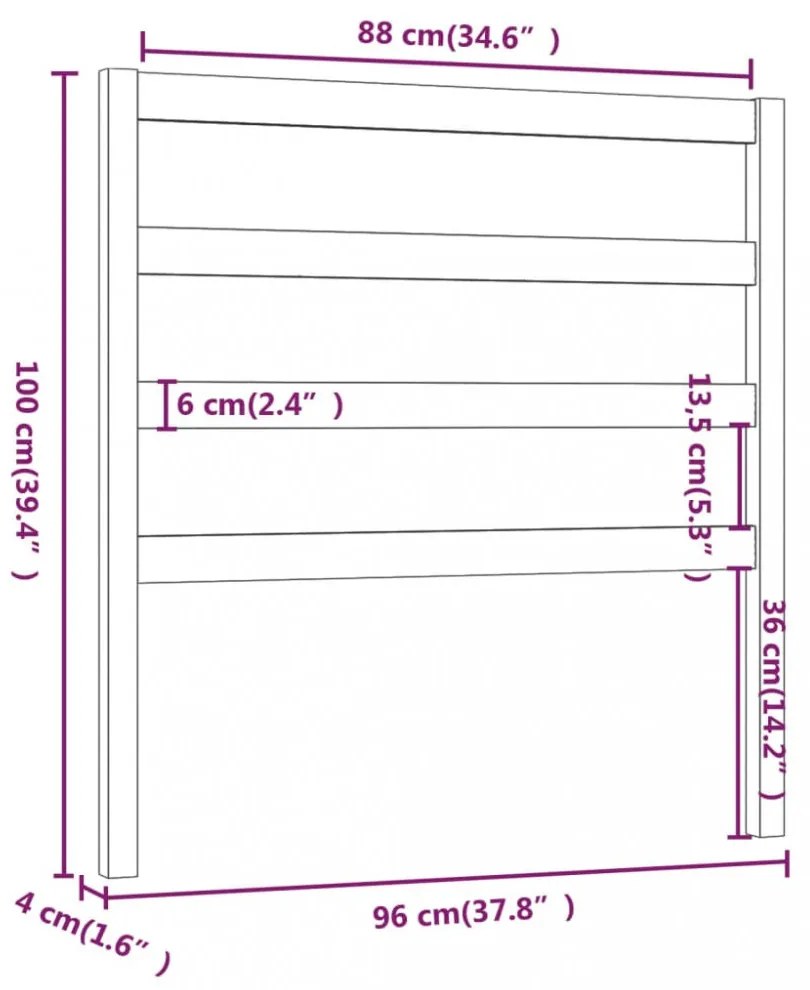 fekete tömör fenyőfa ágyfejtámla 96 x 4 x 100 cm