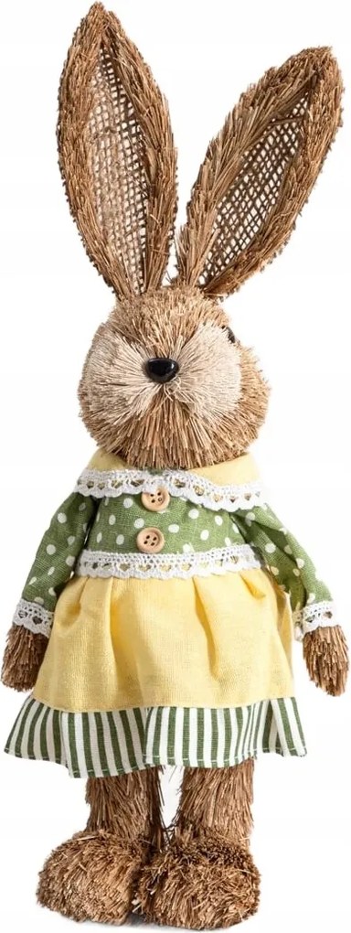 Mell nyuszi dekoráció szalma ruhában, bézs 38 cm Homla