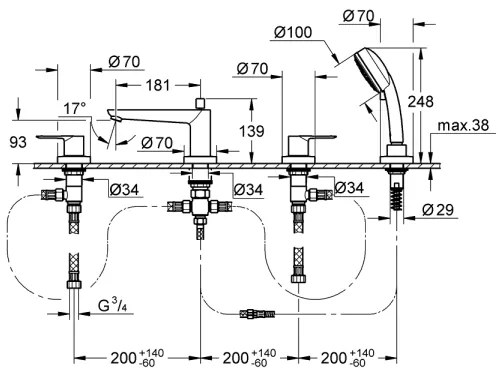 GROHE 2511900A - BAULOOP kádcsaptelep DN 20, fényes króm