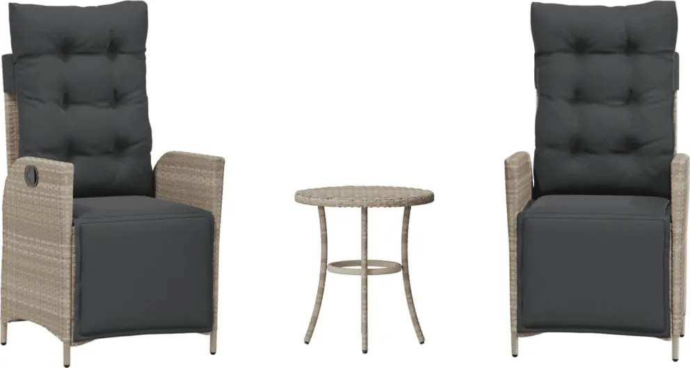 vidaXL 3 részes világosszürke polyrattan bisztrógarnitúra párnákkal