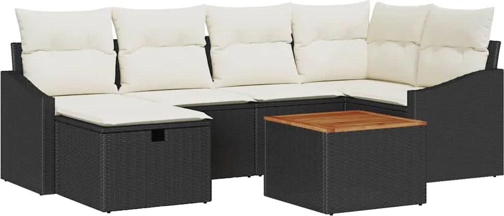 vidaXL Kerti Kanapé Szett párnával tárolóval 7 pcs Fekete polirattan