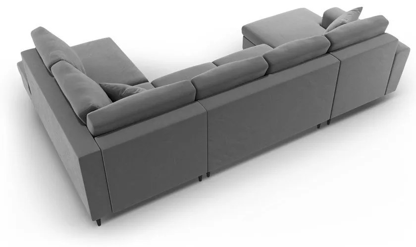 Világosszürke bársony kinyitható tárolóhelyes sarokkanapé (jobb oldali-U alakú) Kyoto – Cosmopolitan Design