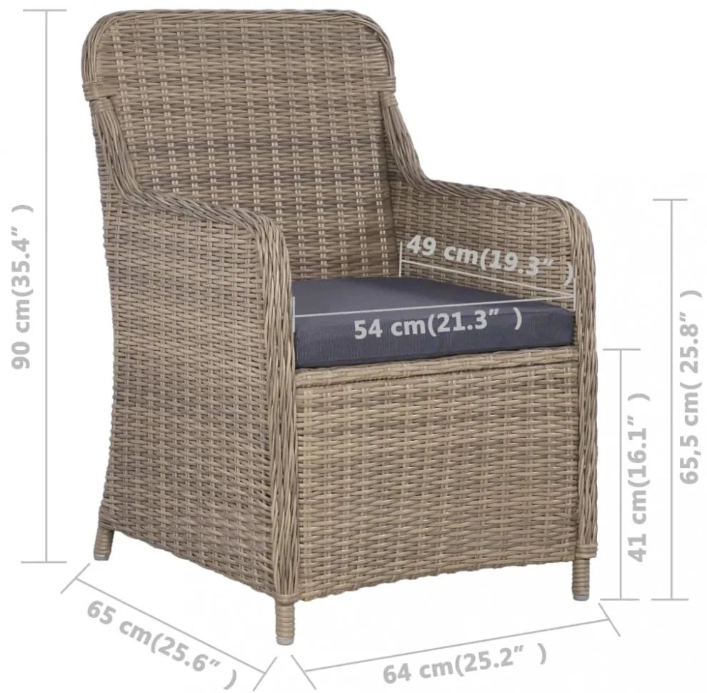 2 db barna polyrattan kültéri szék párnával