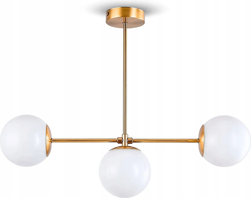 Mennyezeti függőlámpa Arany Csillár Fehér gömbök 3x Led E27 nappali üveg