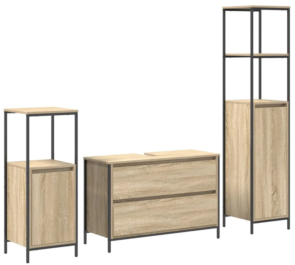 vidaXL Fürdőszoba bútor szett fiókkal 3 pcs Sonoma tölgy Faanyag