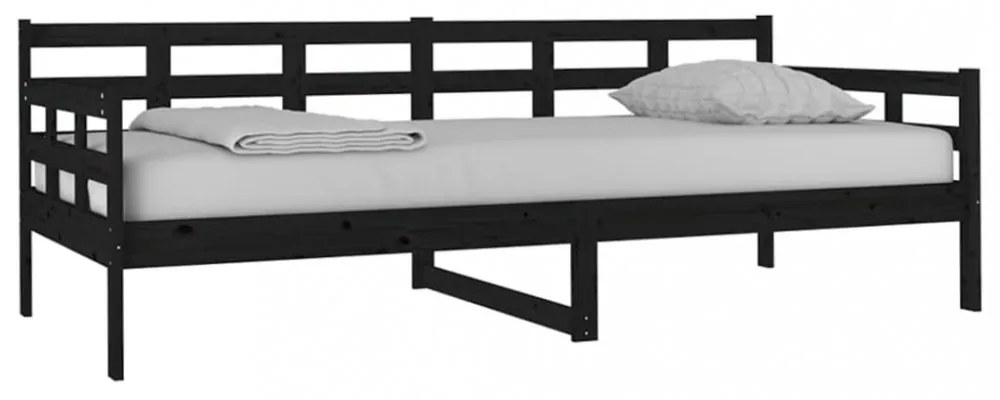 fekete tömör fenyőfa kanapéágy 90x200 cm