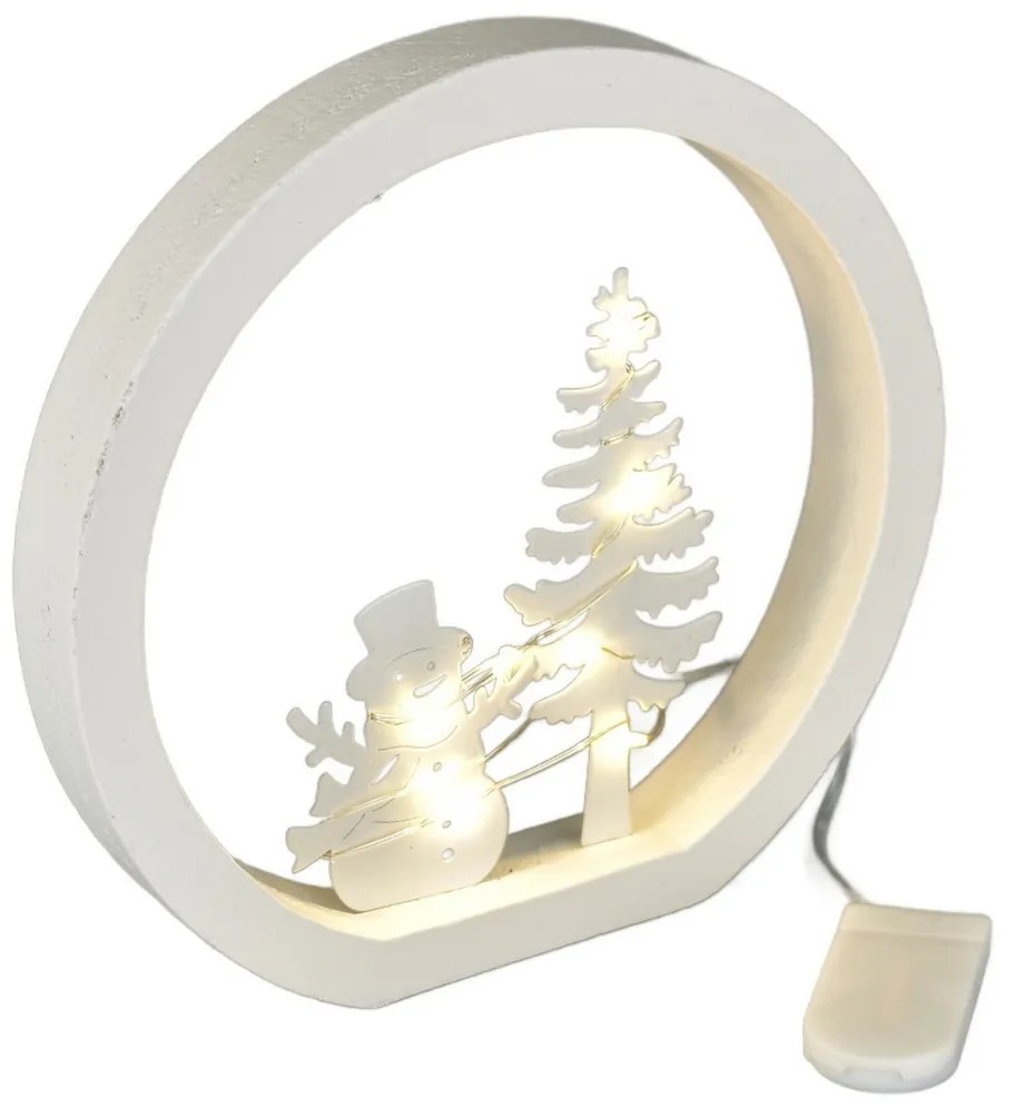 Karácsonyi LED dekoráció Hóember, átmérő 15 cm,meleg fehér