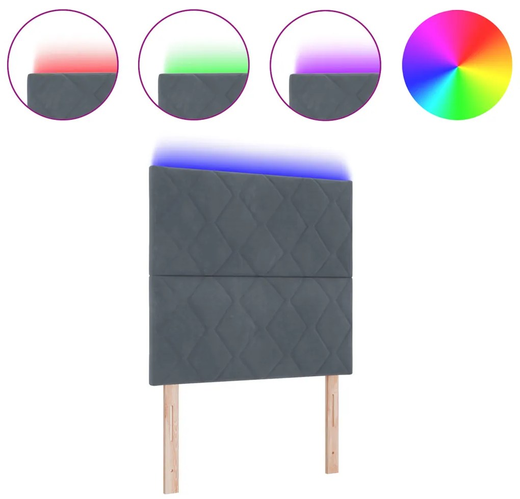 LED Fejtámla Gyémánt Blokk Dizájn Sötét Szürke 90 cm Bársony