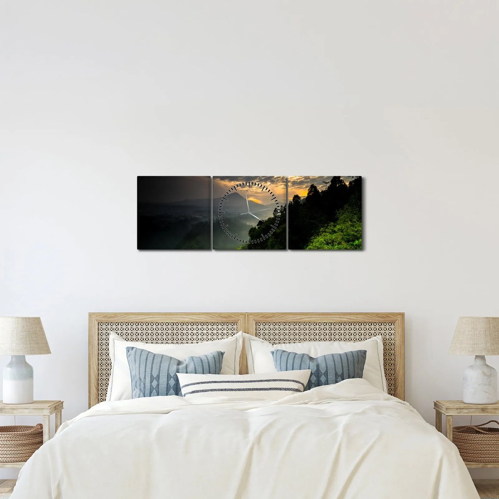 Kép - zöld hegyvidéki táj (órával) (90x30 cm)