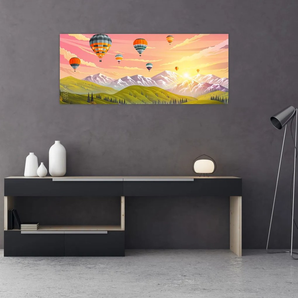 Léggömbök képe a táj felett (120x50 cm)